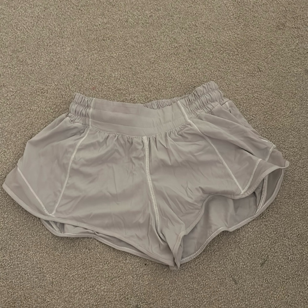 Light Gray Lululemon hottie hot shorts.